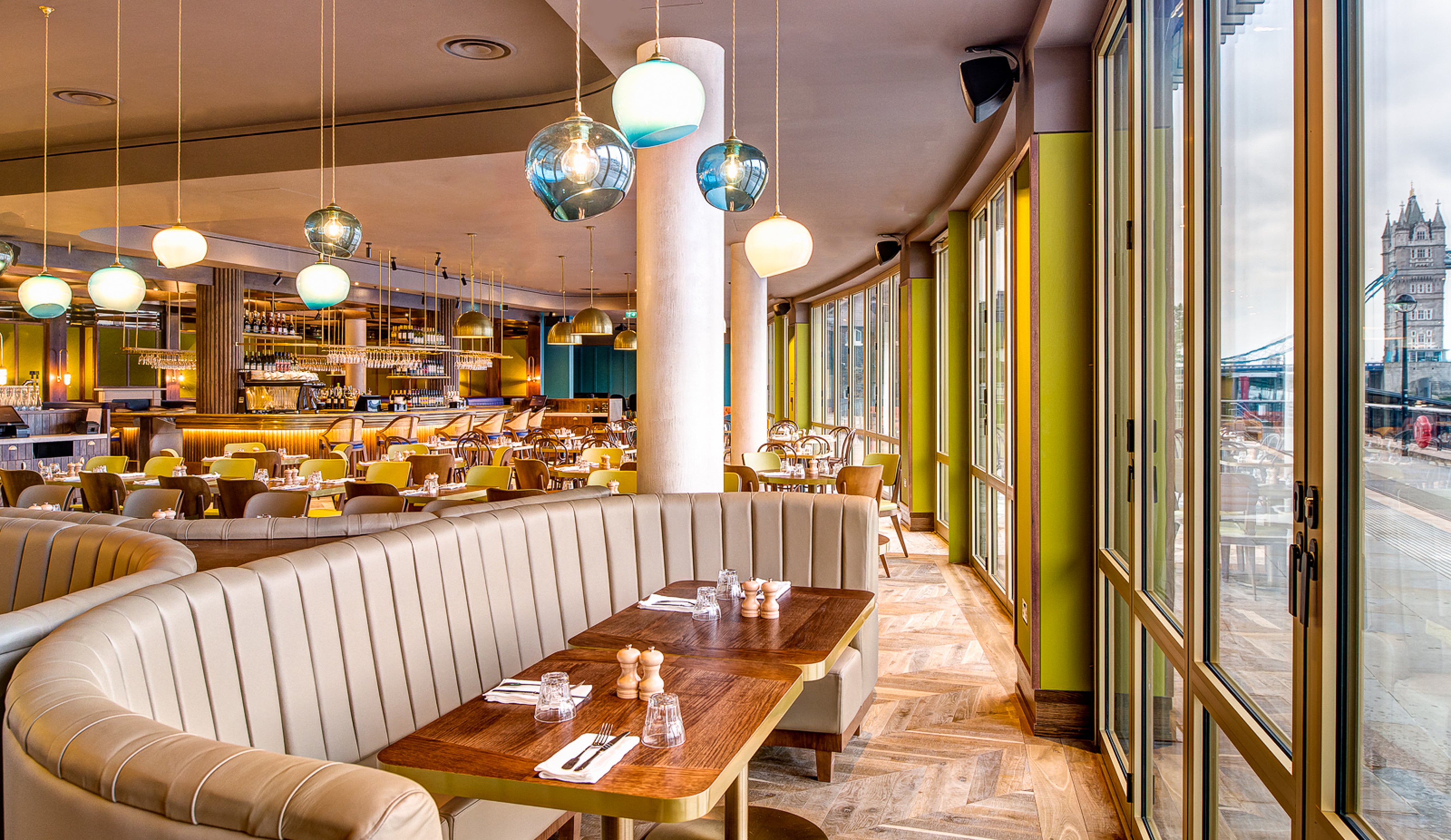 Bespoke pendant lighting by Rothschild &amp; Bickers at the Coppa Club Tower Bridge, London