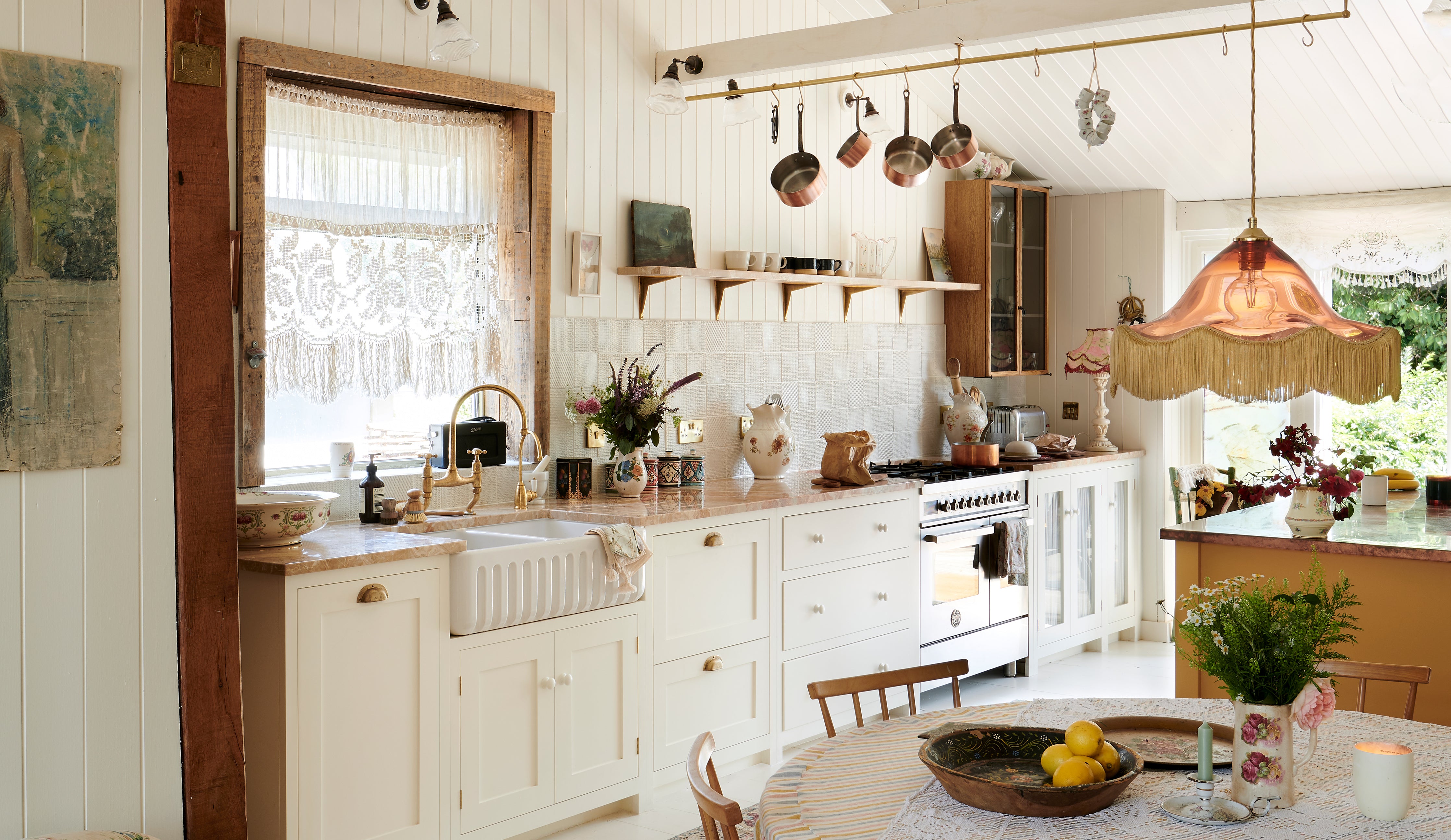 Vintage Pendant Light in kitchen, Pearl Lowe Faded Glamour by the sea