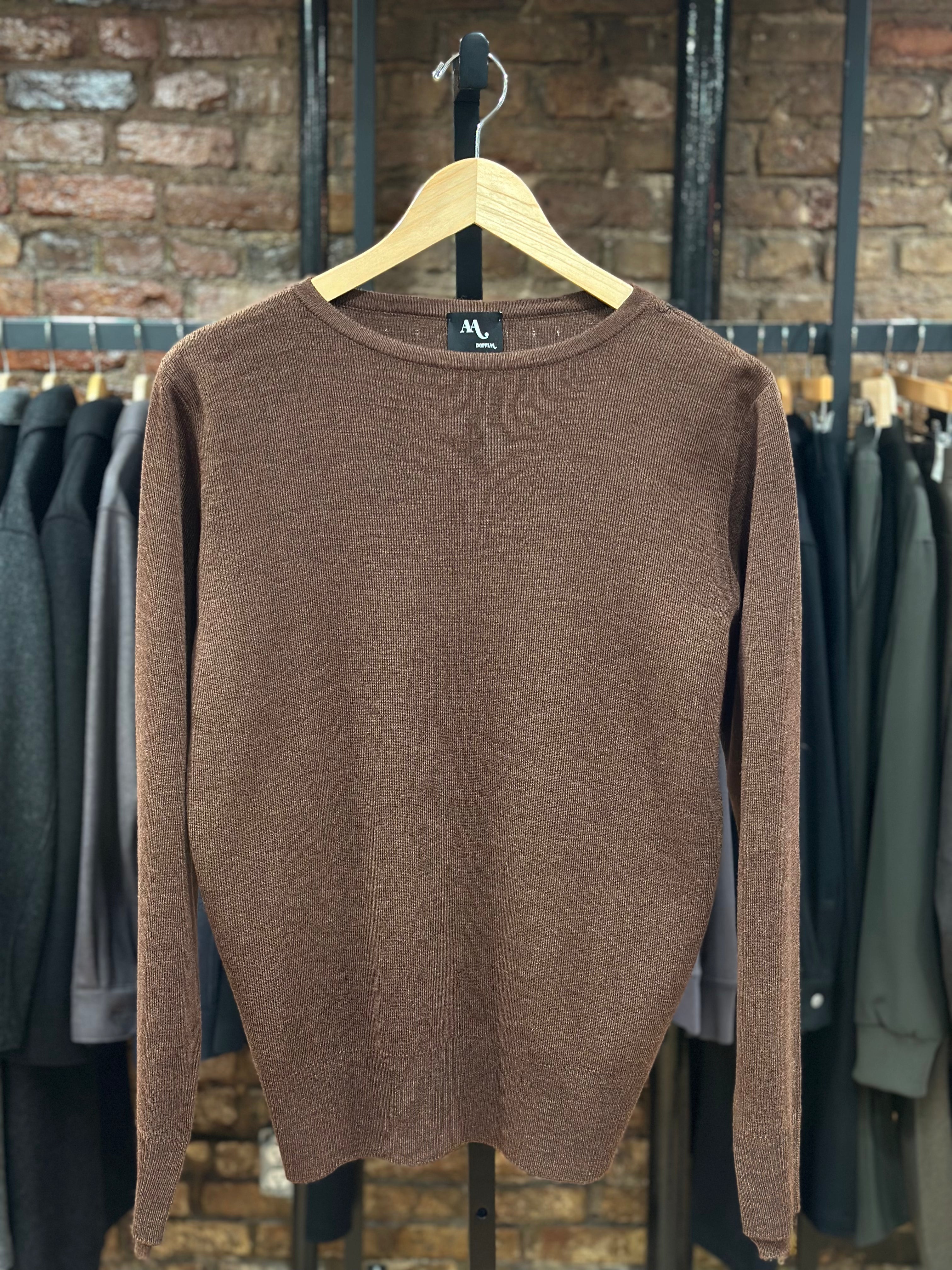 Aappio Brown Round Neck Wool Acrylic Blend Sweater
