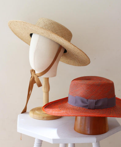 Grosgrain Straw Boater Hat Orange Panama