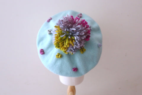 Grosgrain colourful wool knit beret in mint