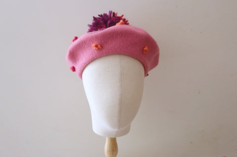 Grosgrain colourful wool knit beret in pink