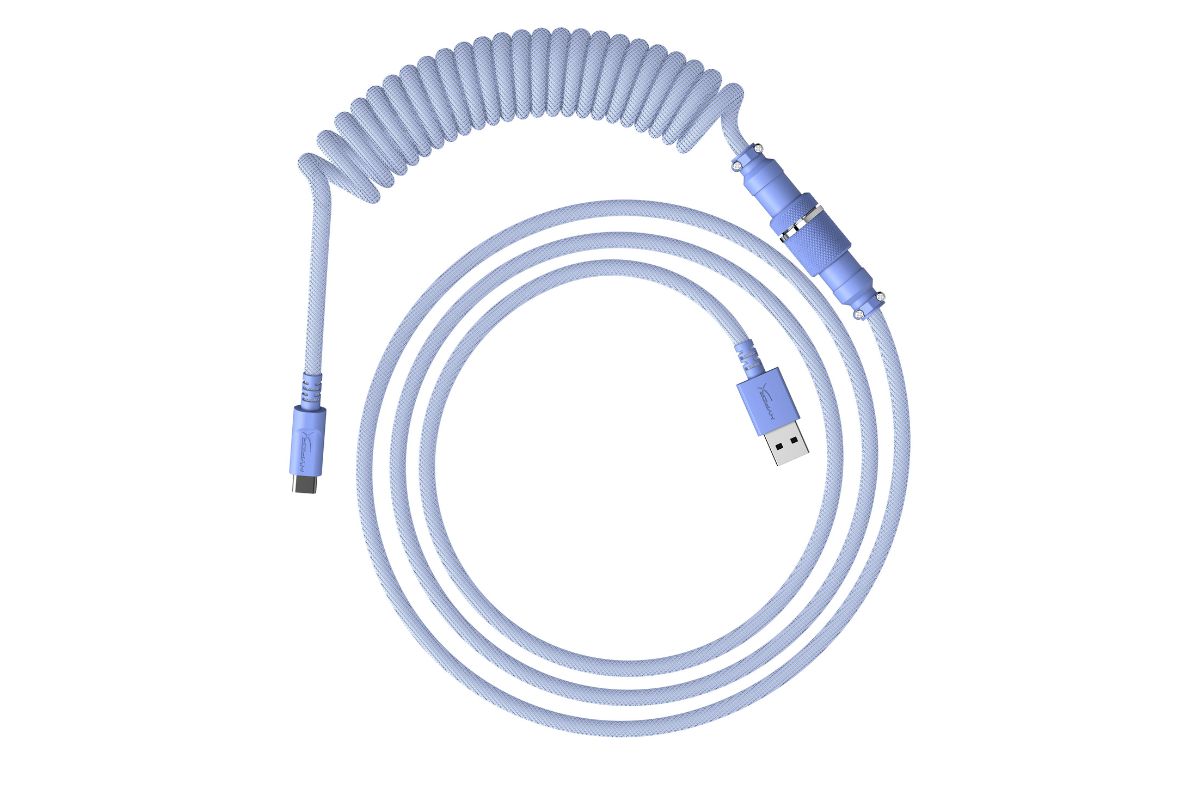 coiled cable (purple) in a spiral on a white background