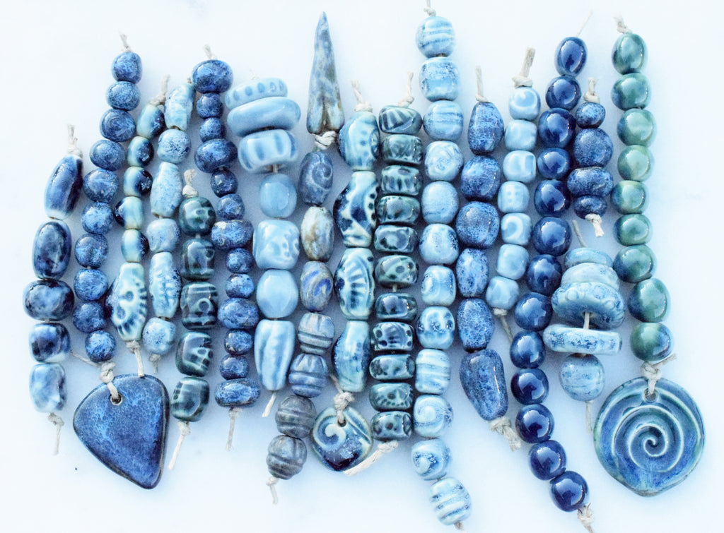 ceramic beads glazed in shades of blue