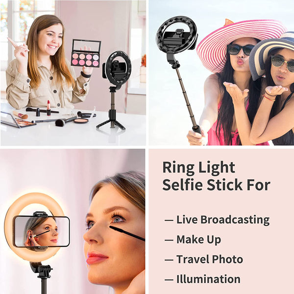 Bluetooth Selfie Stick Tripod with Ring Light - mylensball.com.au