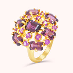 Elegant Purple Rhodolite Garnet Gemstone Ring, Sterling Silver and 14K Gold VERMEIL, Powerful Birthstone Jewelry