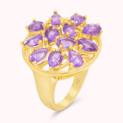 Anillo con piedras preciosas genuinas de amatista, lavanda violeta en plata de ley y oro VERMEIL de 14 quilates, joyería única con piedra de nacimiento