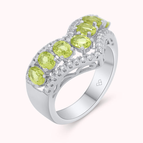 Elegante anillo de plata de ley con piedras preciosas de circón y peridoto verde natural, regalo moderno con piedra natal de agosto, diseño único para el día a día