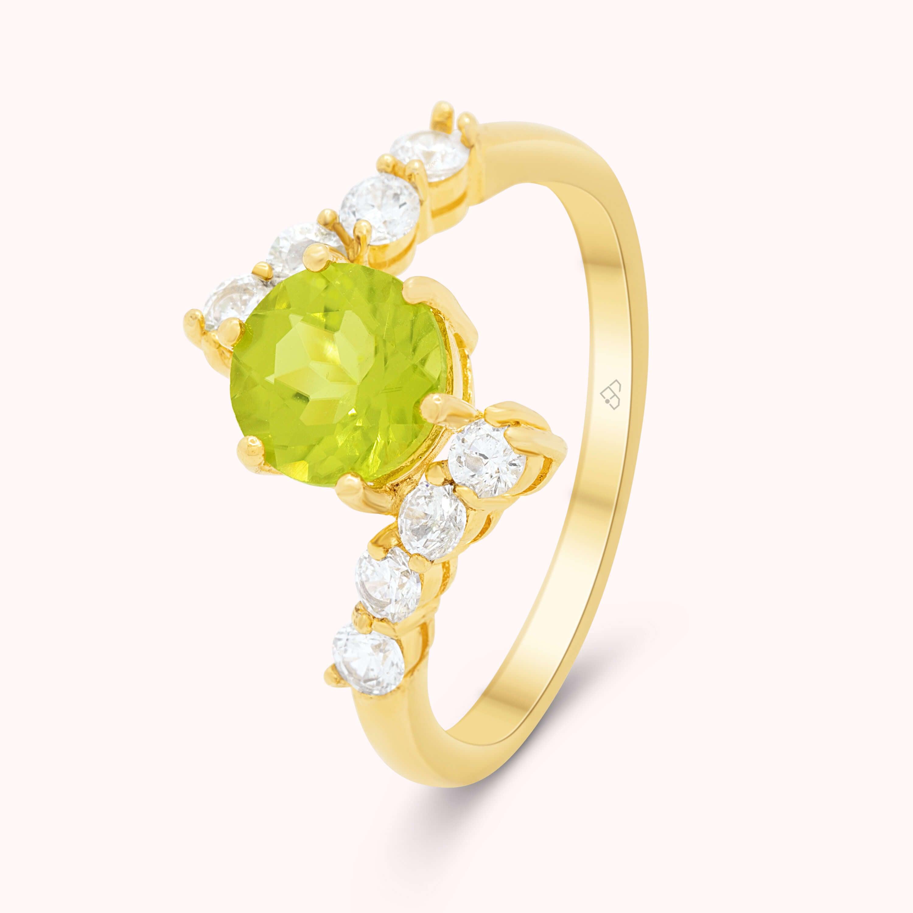 Elegant Natural Green Peridot and Zircon Gemstones Sterling Silver Ring, August Birthstone Trendy Gift, Daily Unique Design