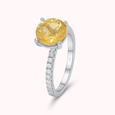 Genuine Natural Yellow Citrine Gemstone Engament Ring in Sterling Silver, Trendy Unique Dainty Design - November