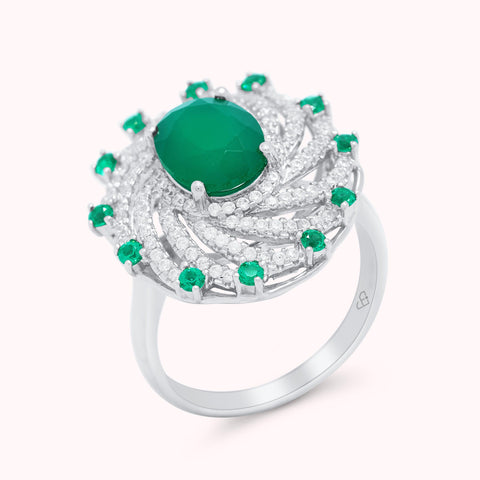 Anillo con piedra preciosa de ágata verde auténtica en plata de ley, piedra natal de septiembre, diseño impresionante