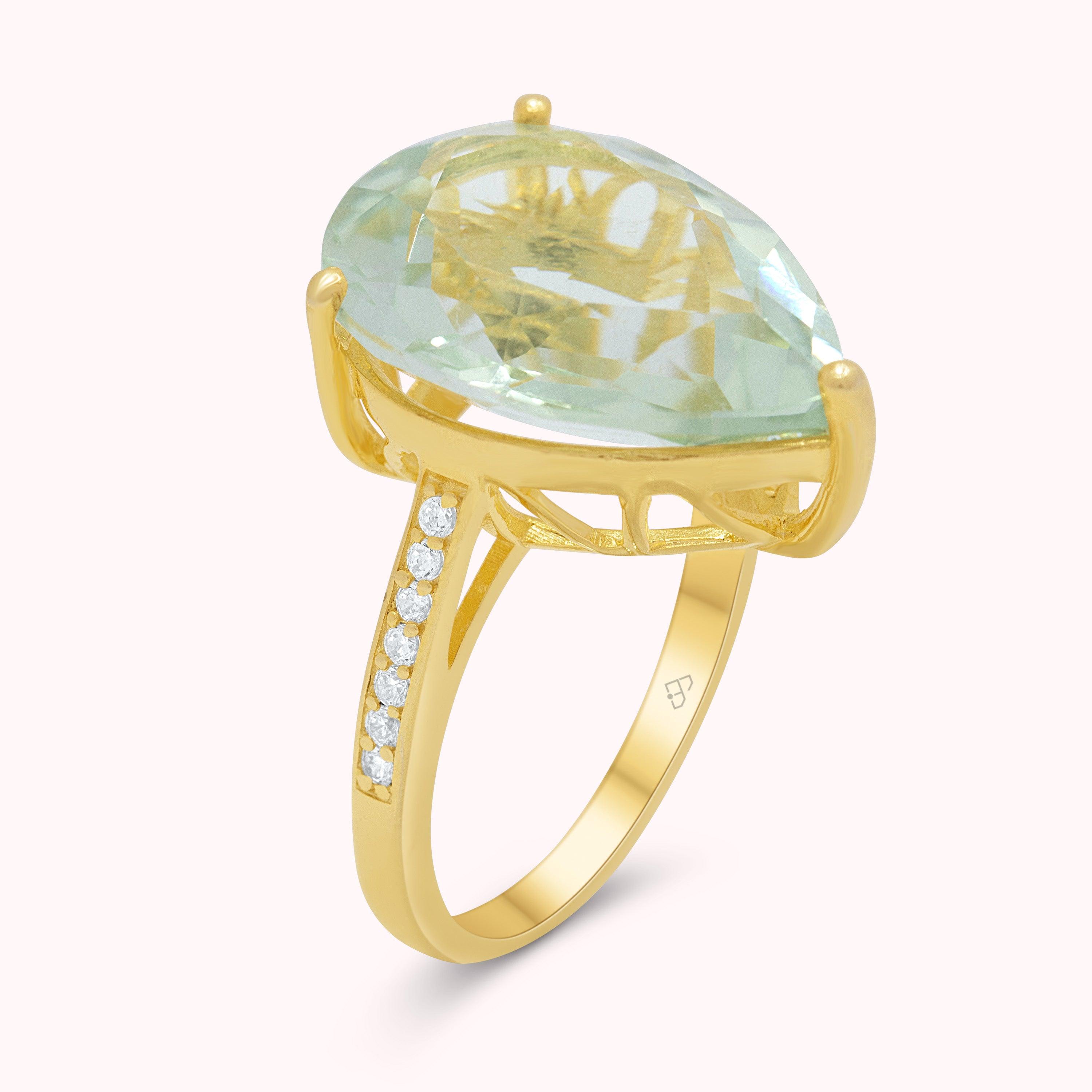 Impressive Natural 11ct Green Amethyst Ring, Birthstone Jewelry in Sterling Silver & 14K Gold VERMEIL,