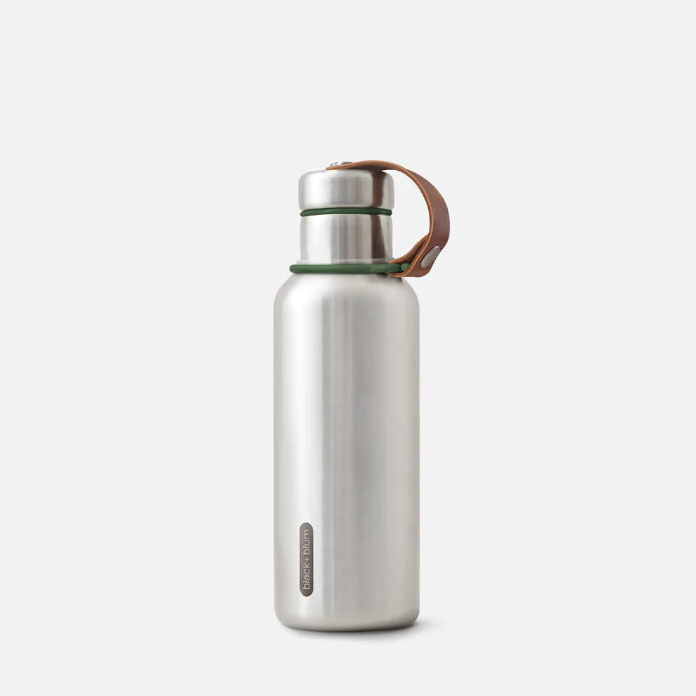 Se Black + Blum Insulated Water Bottle Small 500 Ml - Silver/Olive - Str. 500ml - Termoflaske hos Suztain