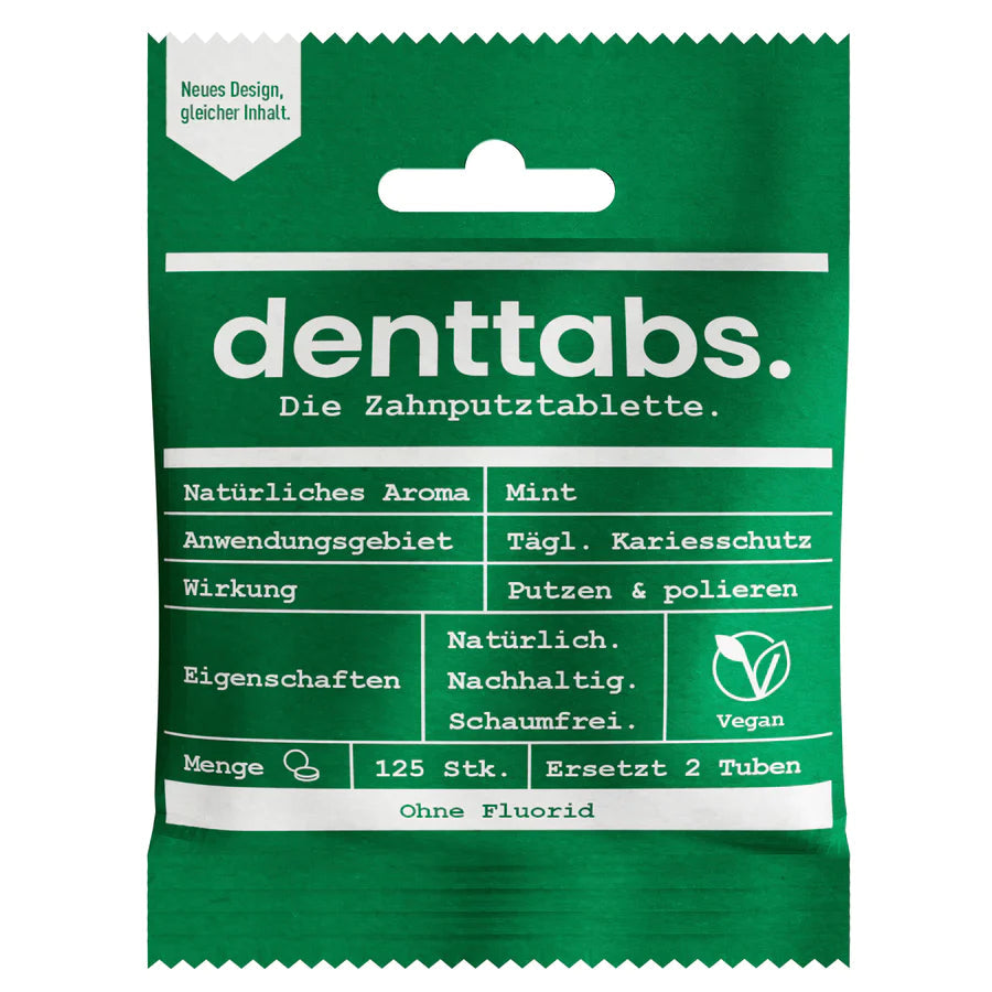 Billede af Denttabs - Tandpasta Tabletter Mint 125 Stk - Uden Fluorid hos Suztain