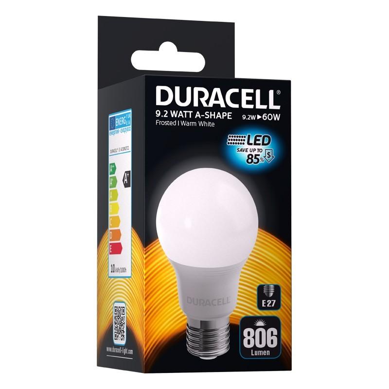 Se Duracell - E27 LED Pære 806Lm 9,2 W, 2700K hos Suztain