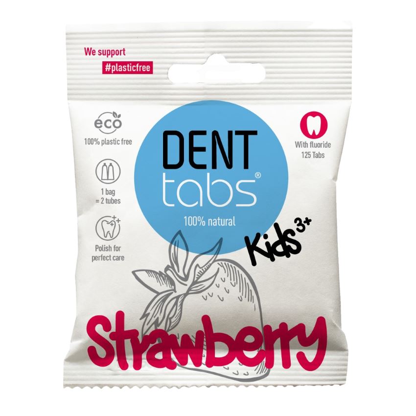 Denttabs - Tandpasta Tabletter Børn Jordbær 125 Stk - M/fluor