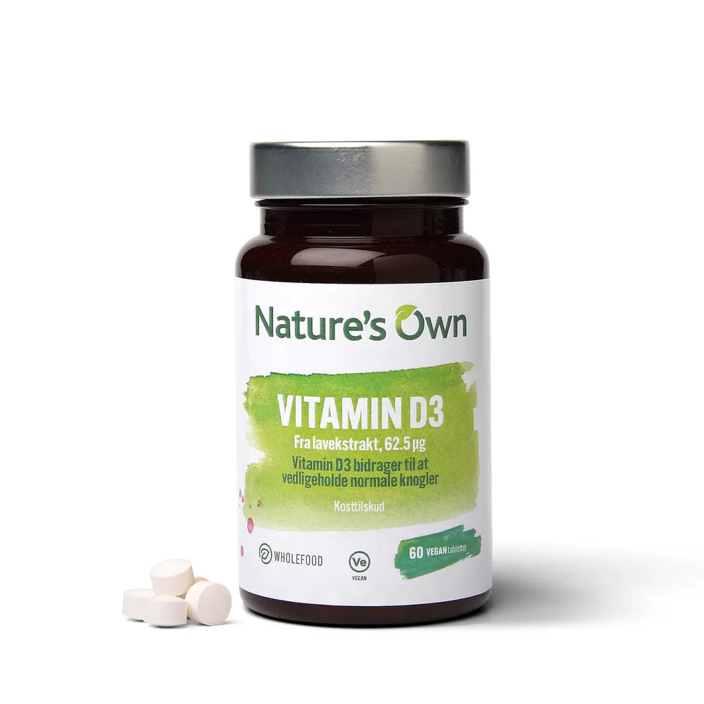 Nature's Own Vitamin D3 vegan udvundet af lavekstrakt - 60 stk - Suztain AS product image