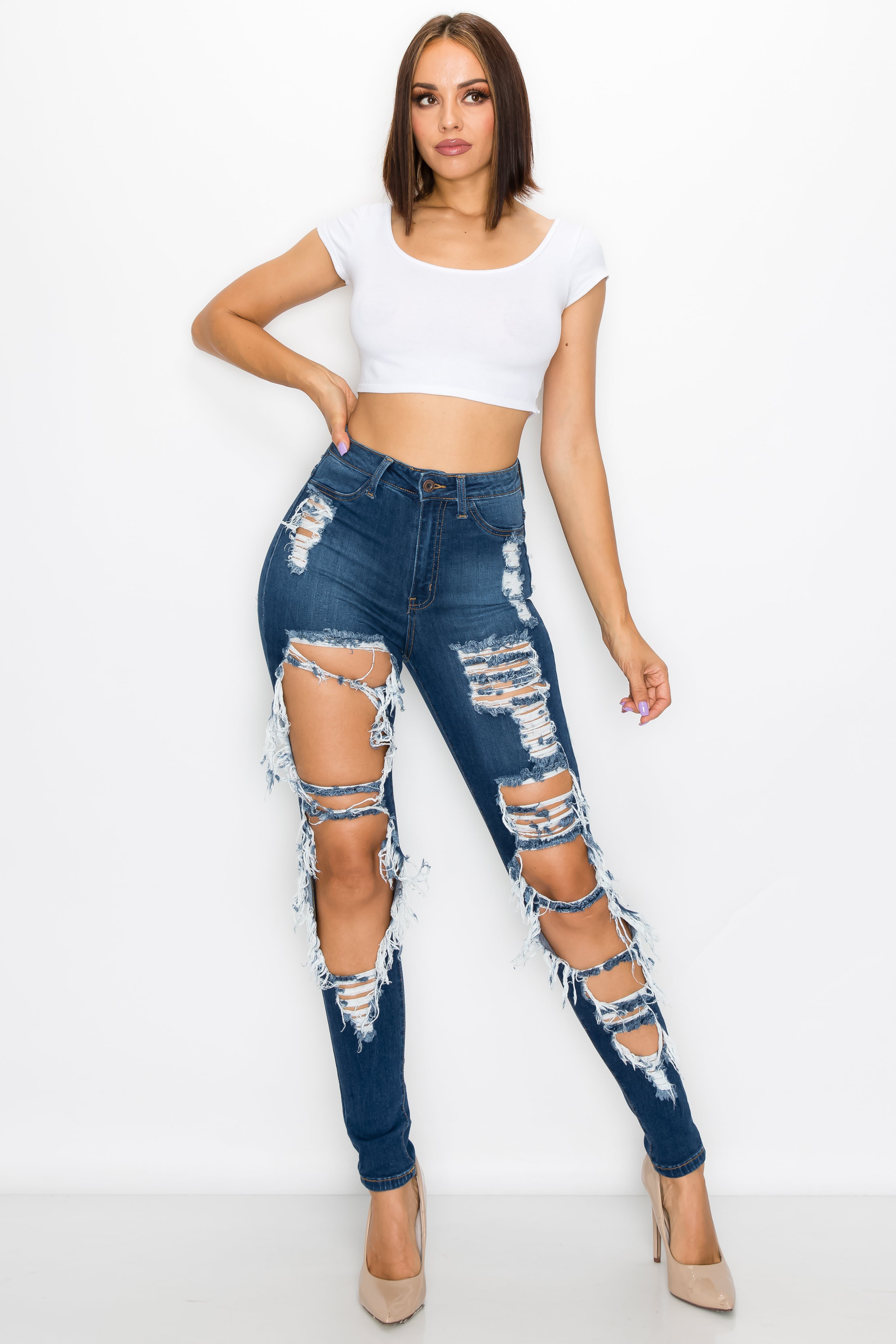 lijden innovatie Nationale volkstelling Super High Waisted Distressed Skinny Jeans with Cut Outs – Aphrodite Jeans