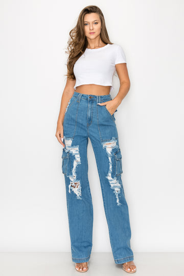 Aphrodite Jeans Super High Waisted Wide Leg Cropped Cuffed Jeans