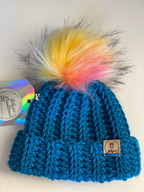 rainbow pom pom beanie