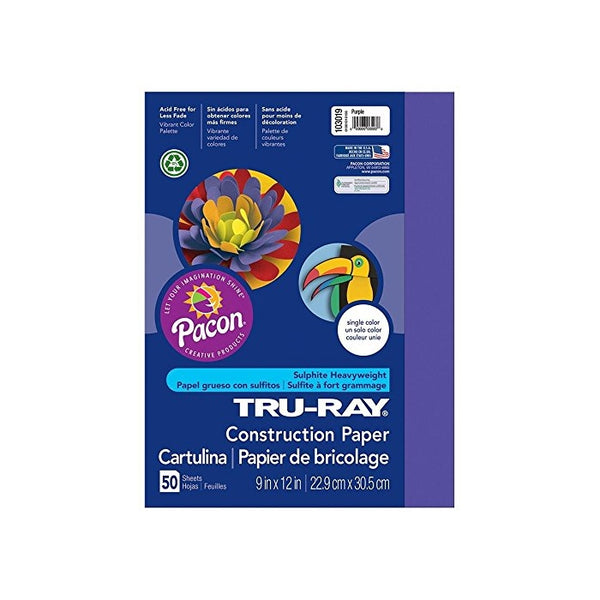 Pacon Tru-Ray Construction Paper, 9-Inches by 12-Inches, 50-Count, Purple (103019)
