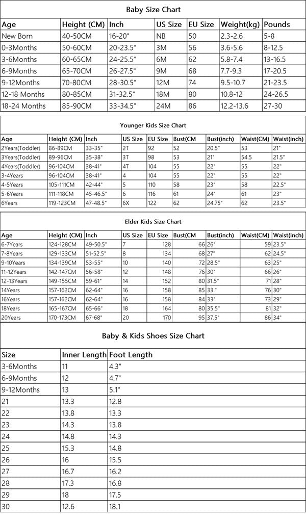 prettykid size chart