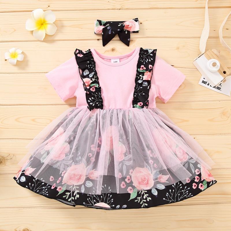 Baby Girl Mesh Hem Floral Dress