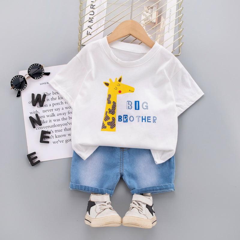 Baby Boy Giraffe Print T-Shirt And Denim Shorts Baby Boy Shorts Set