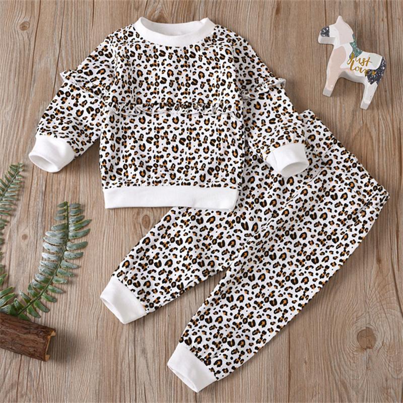 baby girl wholesale Toddler Girl Leopard Print Color-block Top & Pants