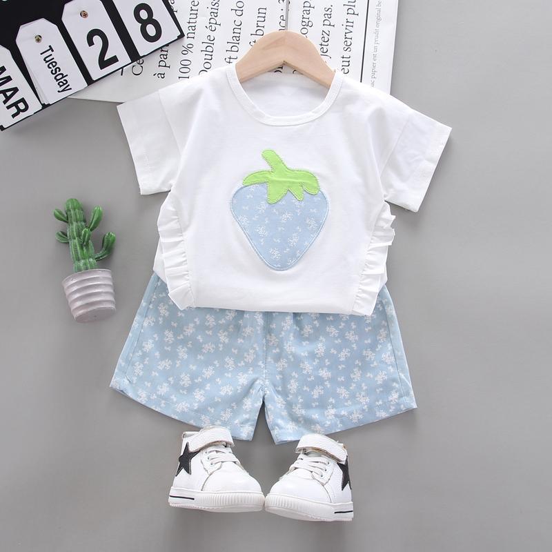 2-piece Strawberry Pattern T-shirt & Shorts for Toddler Girl