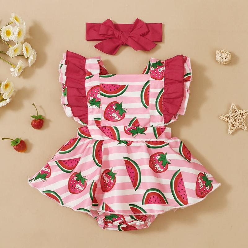 Baby Girl Watermelon Print Bodysuit & Bowknot Headband