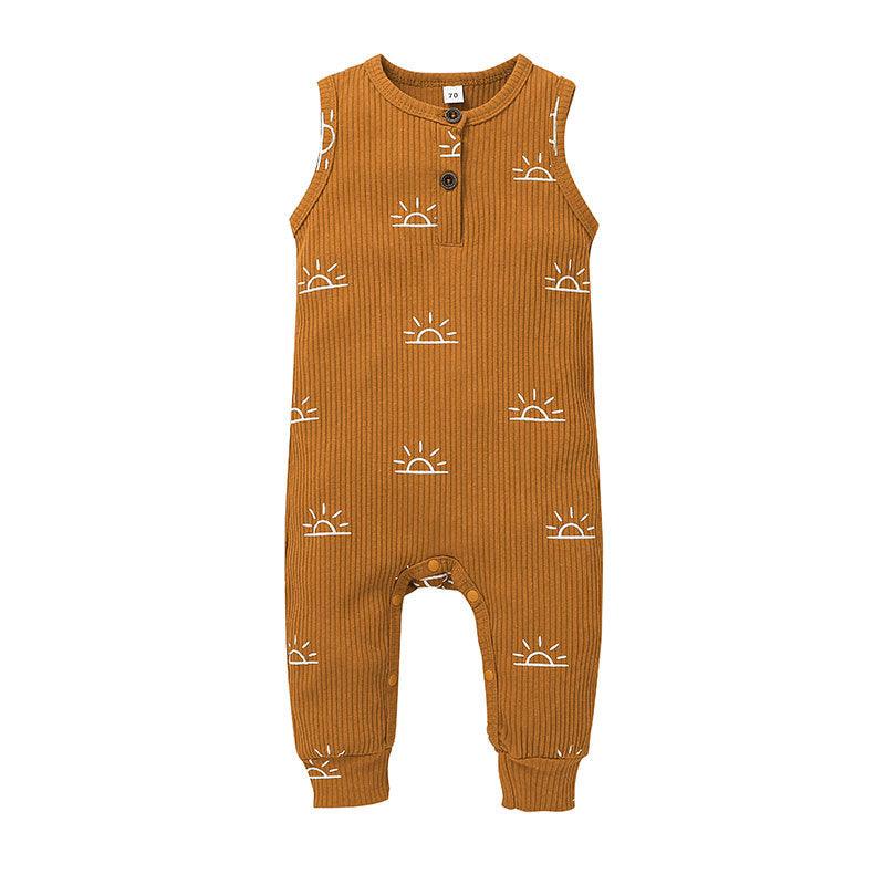 Baby Boy Sleeveless Printed Ribbed Bodysuitbaby Sleeveless Jumpsuit