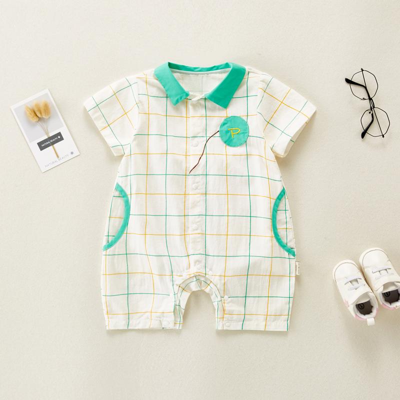 Baby Boy Plaid Contrast Colored Lapel Bodysuit