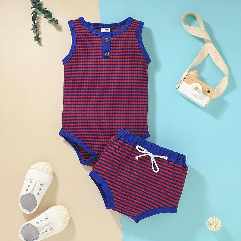 Baby Boy Sleeveless Striped Bodysuit & Shorts