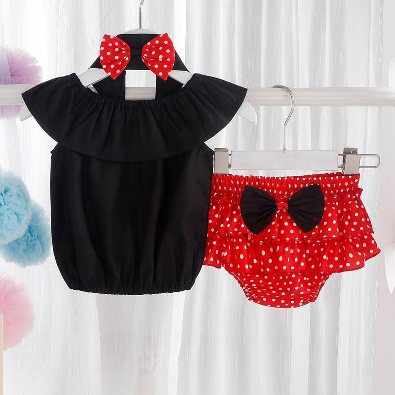 Baby Girl Ruffle Collar Top & Polka Dot Shorts & Headband