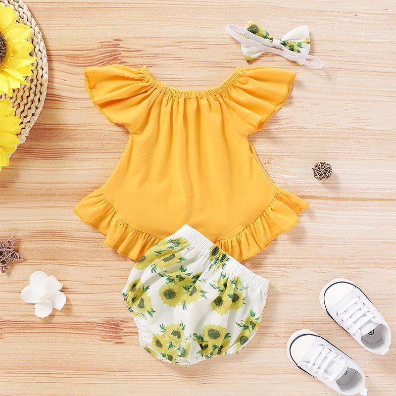 3-piece Romper & Floral Headband & Floral Shorts for Baby Girl