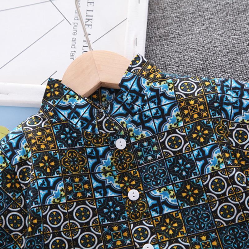 2-piece Boho Print Short Sleeve Shirt & Shorts for Children Boy