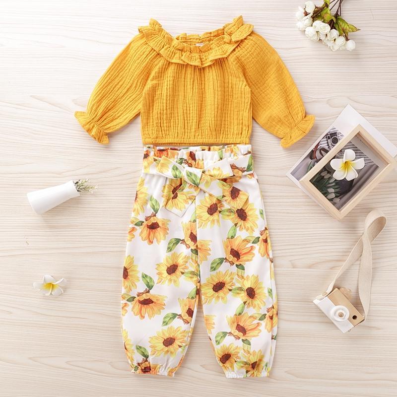 2-piece Solid Tops & Floral Printed Pants for Toddler Girl