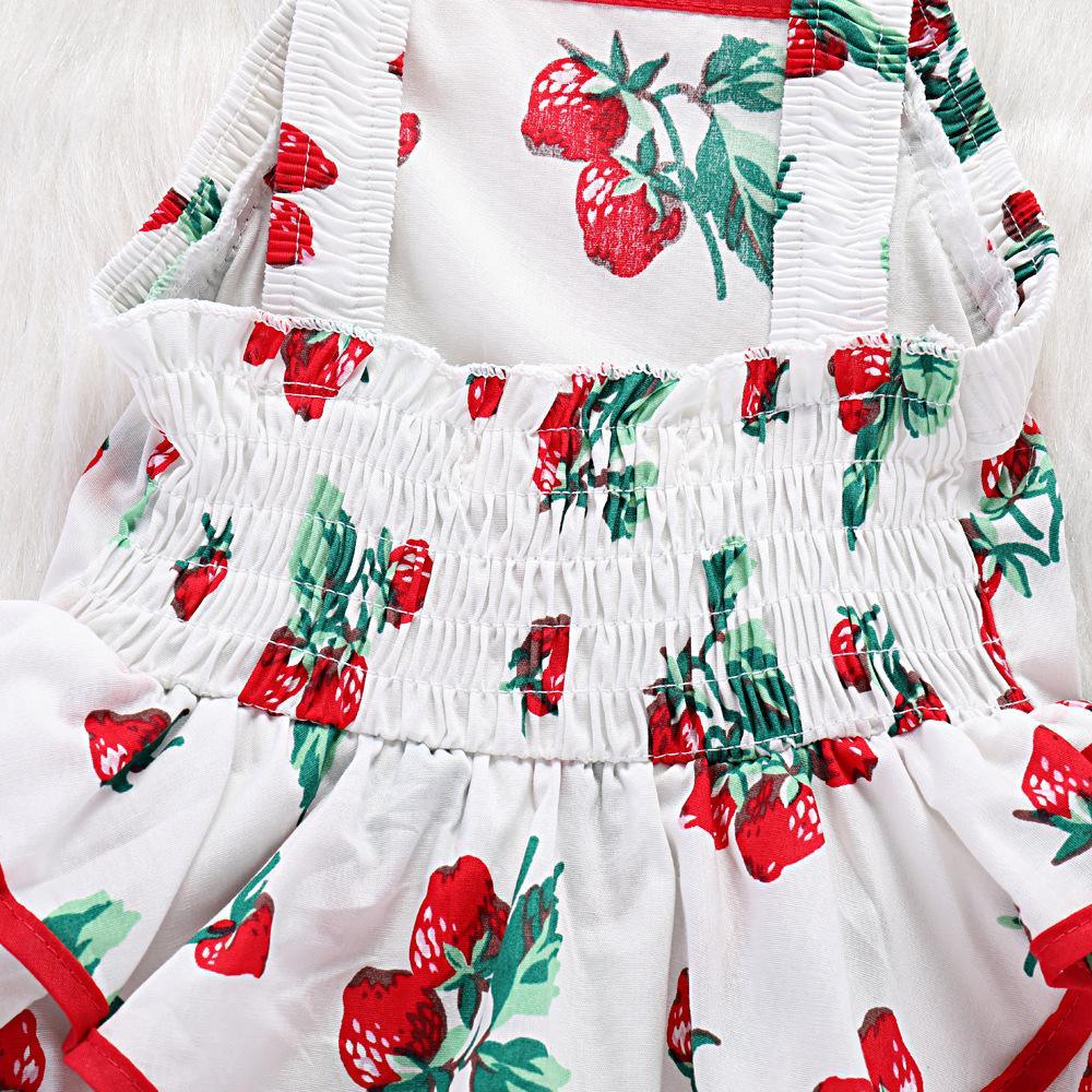 Baby Cute Strawberry Print Suspender Backless Dress