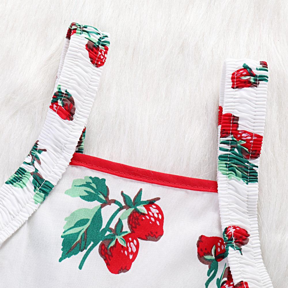 Baby Cute Strawberry Print Suspender Backless Dress