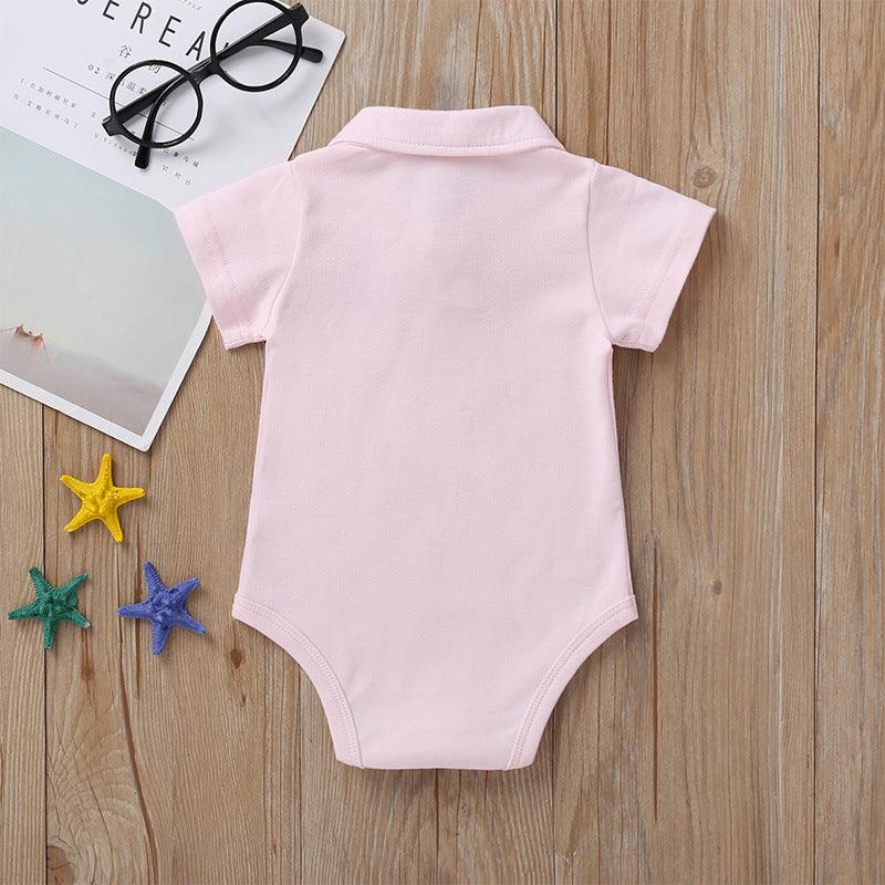 Baby Boys Girls Solid Color Cute Bear Embroidered Short Sleeve Jumpsuit