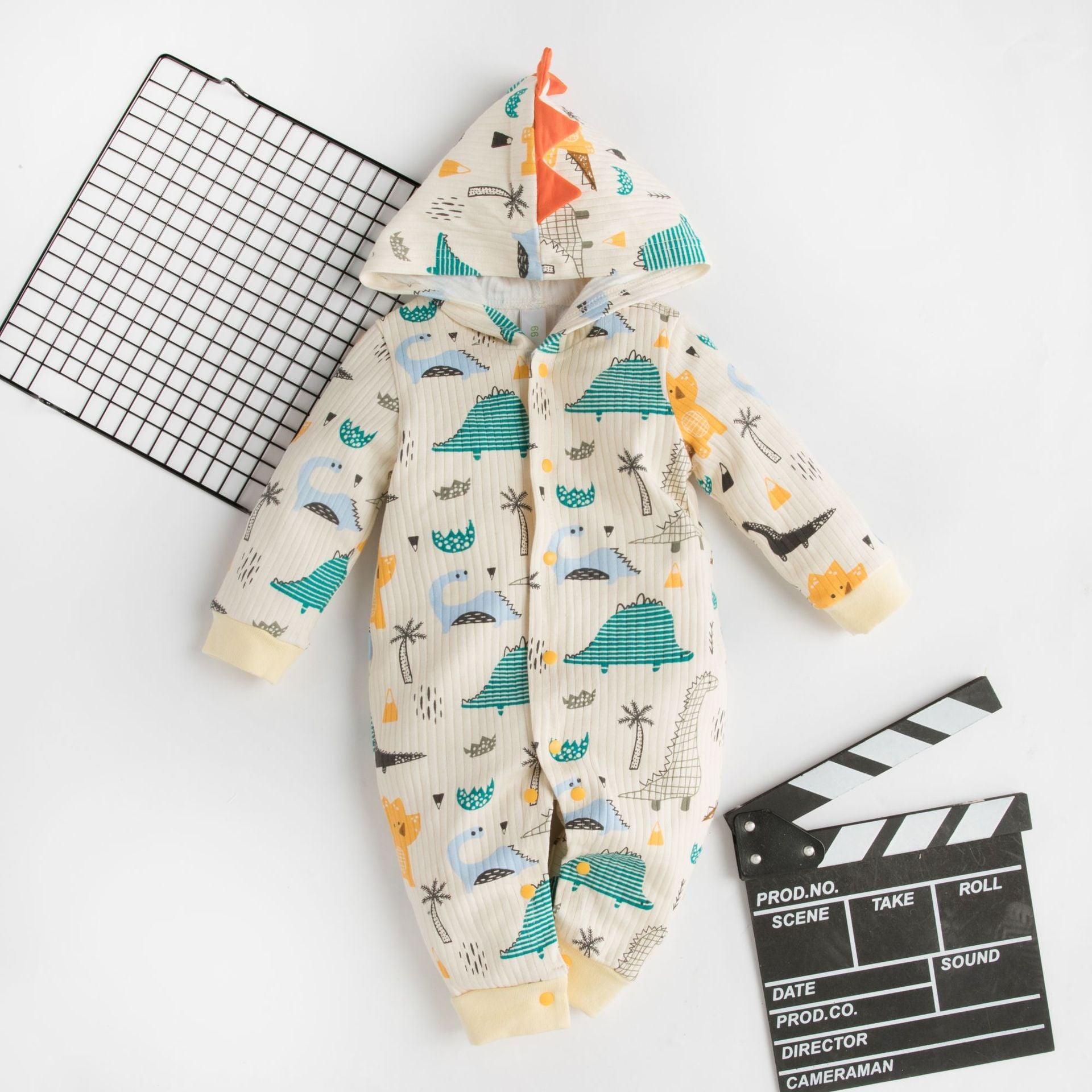 Baby Boys Girls Cotton Dinosaur Printed Long Sleeve One-piece Creeper