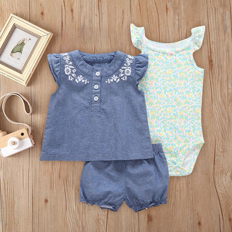 3-piece T-shirt & Shorts & Floral Romper for Baby Girl