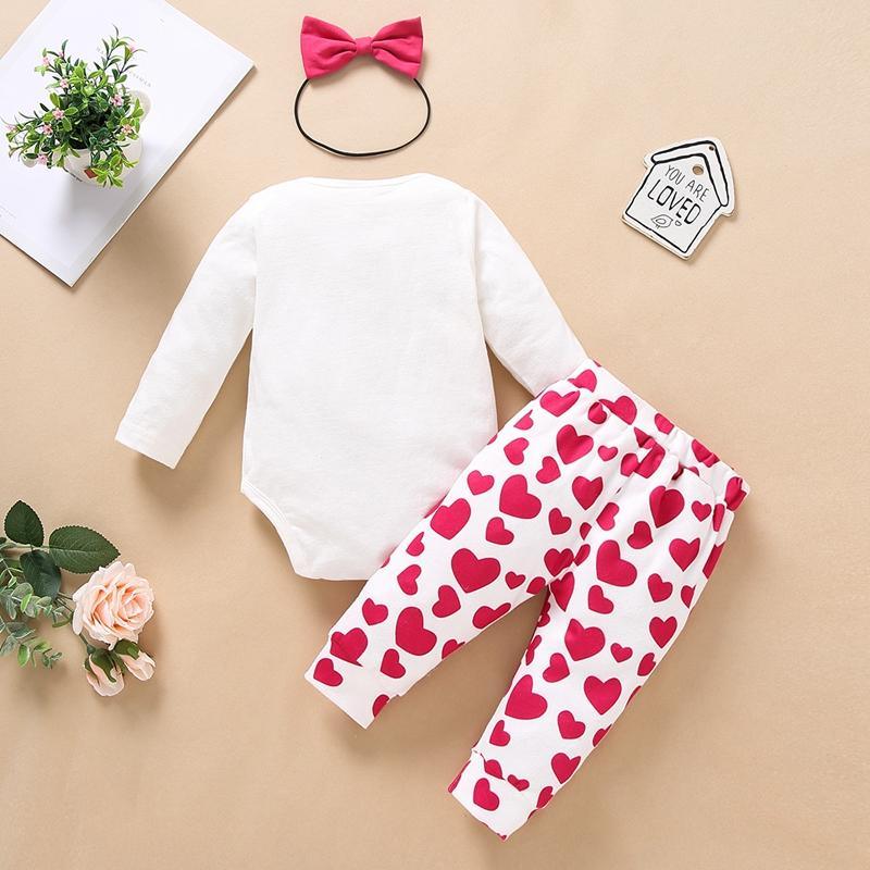 3-piece Headband & Heart-shaped Pattern Pants & Romper for Baby Girl