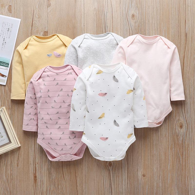 5PCS Baby Long Sleeve Cartoon Printed Triangle Jumpsuit