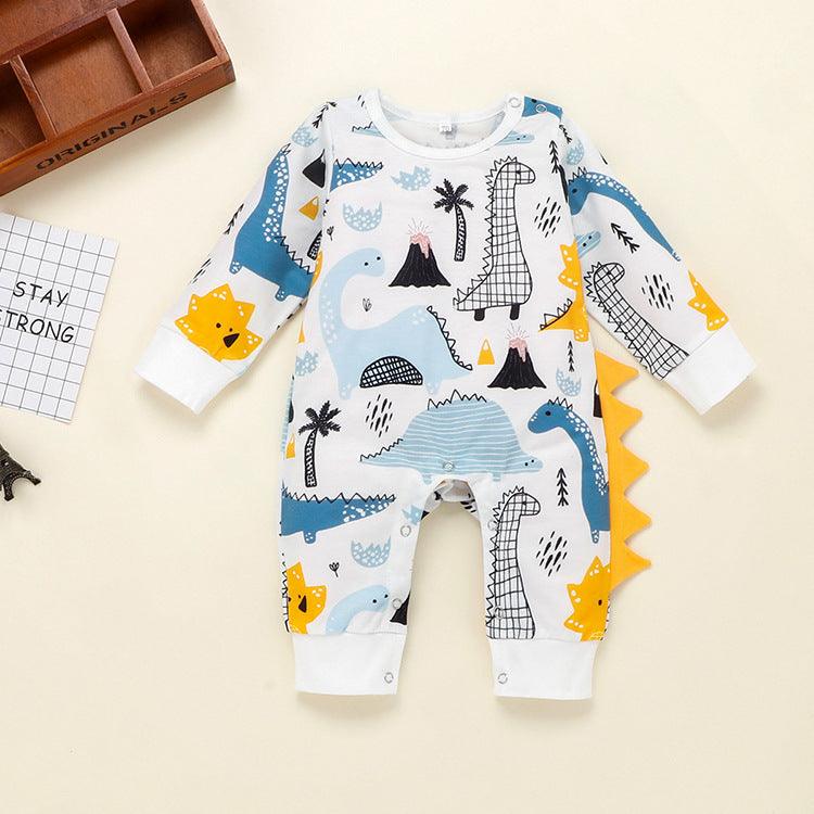 Baby Boys Cartoon Dinosaur Printed Long Sleeve Jumpsuit