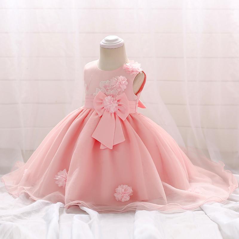 Baby Girl 3D Flower Decor Bowknot Sleeveless Mesh Formal Dress