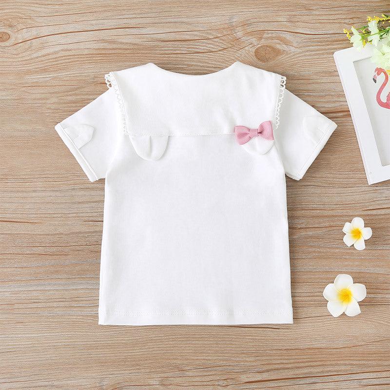 Baby Girl Letter Embroidery Bow T-Shirt Baby Tee Shirts Wholesale