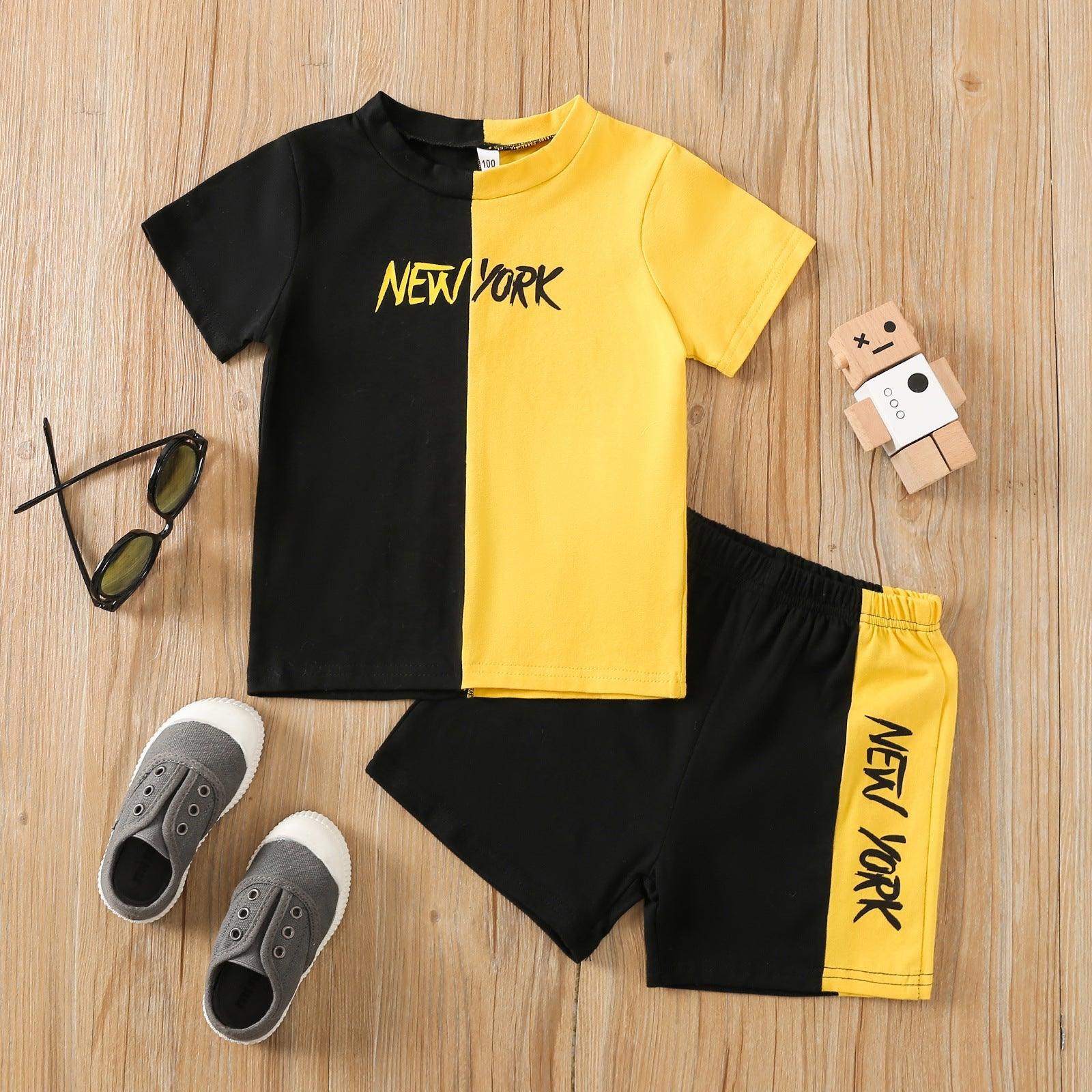 9M-4Y Toddler Boys Sets Letter Colorblock T-Shirts & Shorts Wholesale Boy Boutique Clothes