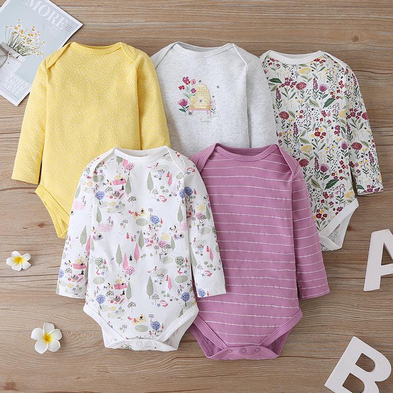 5PCS Baby Long Sleeve Cartoon Printed Triangle Jumpsuit